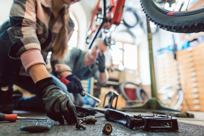 Low angle view of men working