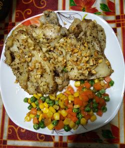 High angle view of vegetables in plate