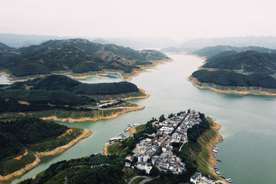 High angle view of mountains against sky