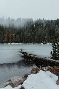 Scenic view of frozen lake against sky during winter