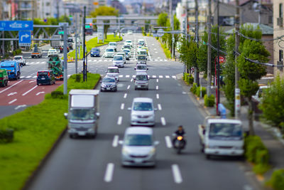 High angle view of cars on road in city