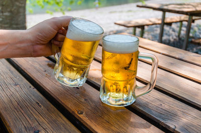 Close-up of beer glass on table