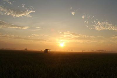 Scenic view of field against sky during sunset