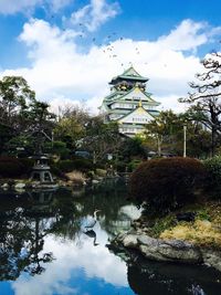 Traditional building beside lake