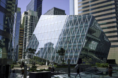 Low angle view of modern buildings in city