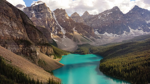 Magical view of moraine lake in banff national park, canada, ten peaks valley. inspirational photo