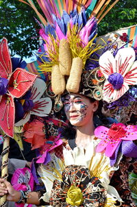 Woman with multi colored costume during carnival