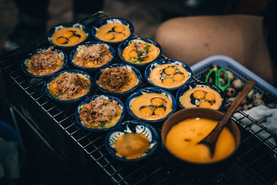 High angle view of food on table