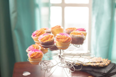 Close-up of cupcakes on table