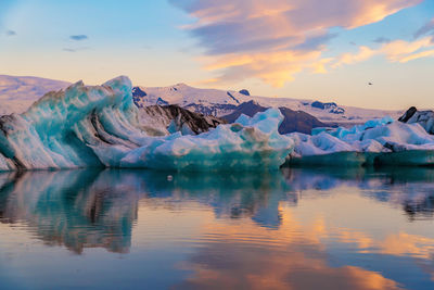 Scenic view of lake against sky during sunset