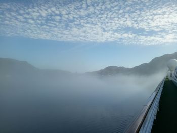 Scenic view of sea and mountains against sky