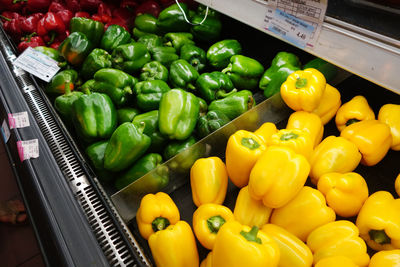 High angle view of bell peppers in container