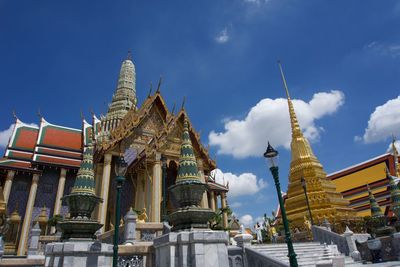 Low angle view of temple building against sky