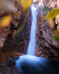Low angle view of waterfall in forest