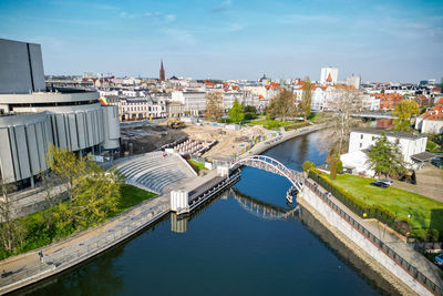 High angle view of buildings in city