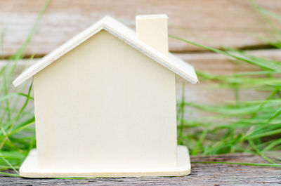 Close-up of model house on table