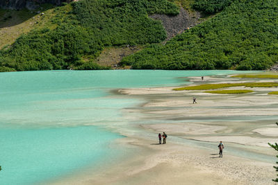 High angle view of people on beach