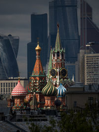 High section of st basil cathedral amidst buildings in city