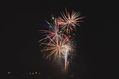 Low angle view of fireworks against sky at night