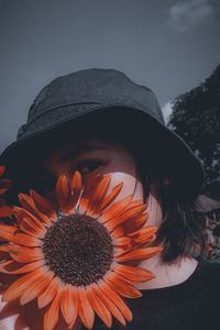 Close-up of sunflower against sky