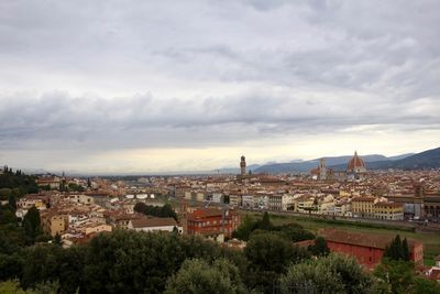 High angle shot of townscape against sky