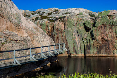 Scenic view of rocks and mountains against clear sky