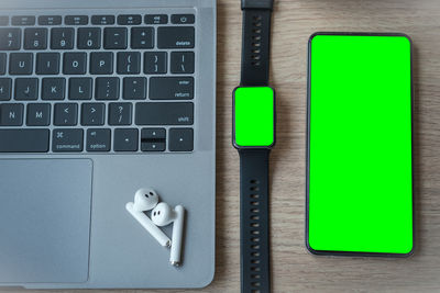 High angle view of computer keyboard on table