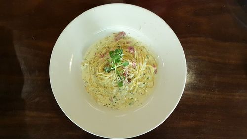 High angle view of food in plate