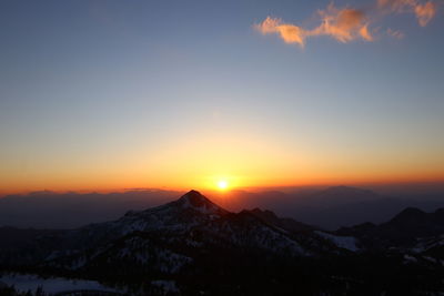 Scenic view of mountains against sky during sunset