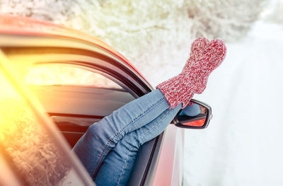 Close-up of person in car