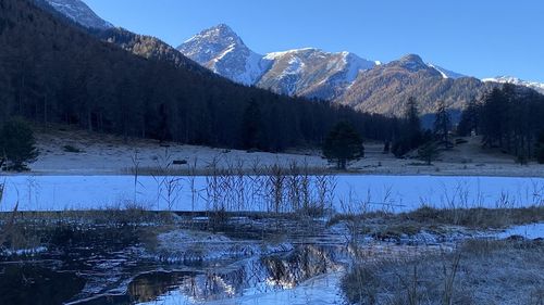 Scenic view of snowcapped mountains against sky