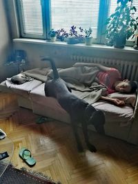 Man relaxing on bed at home