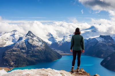 Rear view of man standing on mountain