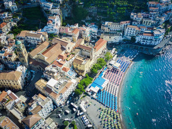 Aerial view of the cathedral and the city of amalfi, italy