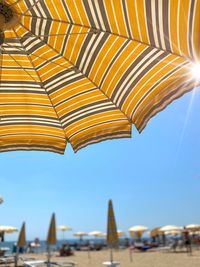 Low angle view of umbrellas against clear sky