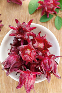 Directly above shot of roselle in bowl on table