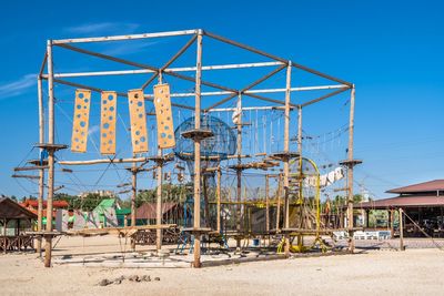 Low angle view of construction site against clear sky