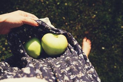 Low section of woman holding apples