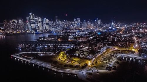 High angle view of pyrmont district at night