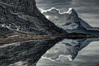 Scenic view of snowcapped mountains against sky