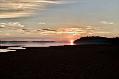 Scenic view of beach against sky during sunset