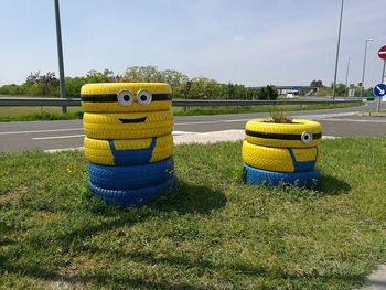 Yellow cart on grass