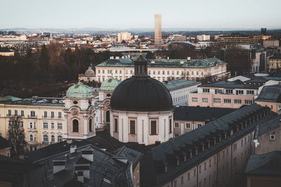 High angle view of buildings in city