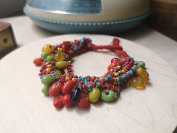 High angle view of candies on table