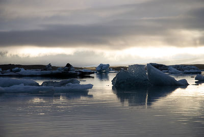 Scenic view of frozen sea against sky