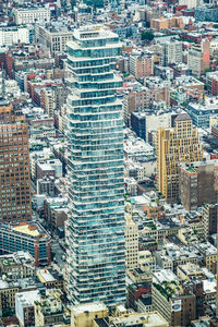 High angle view of modern buildings in city