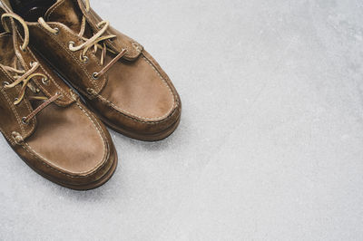 High angle view of shoes on floor