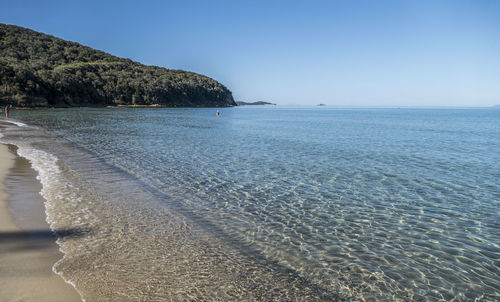 Scenic view of sea against clear sky