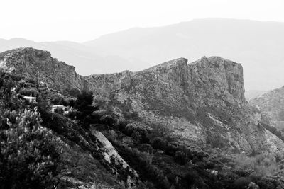 High angle view of mountain range against sky