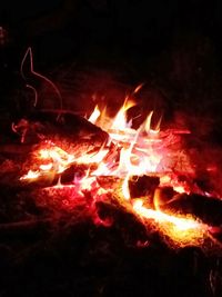 Close-up of fire in the dark